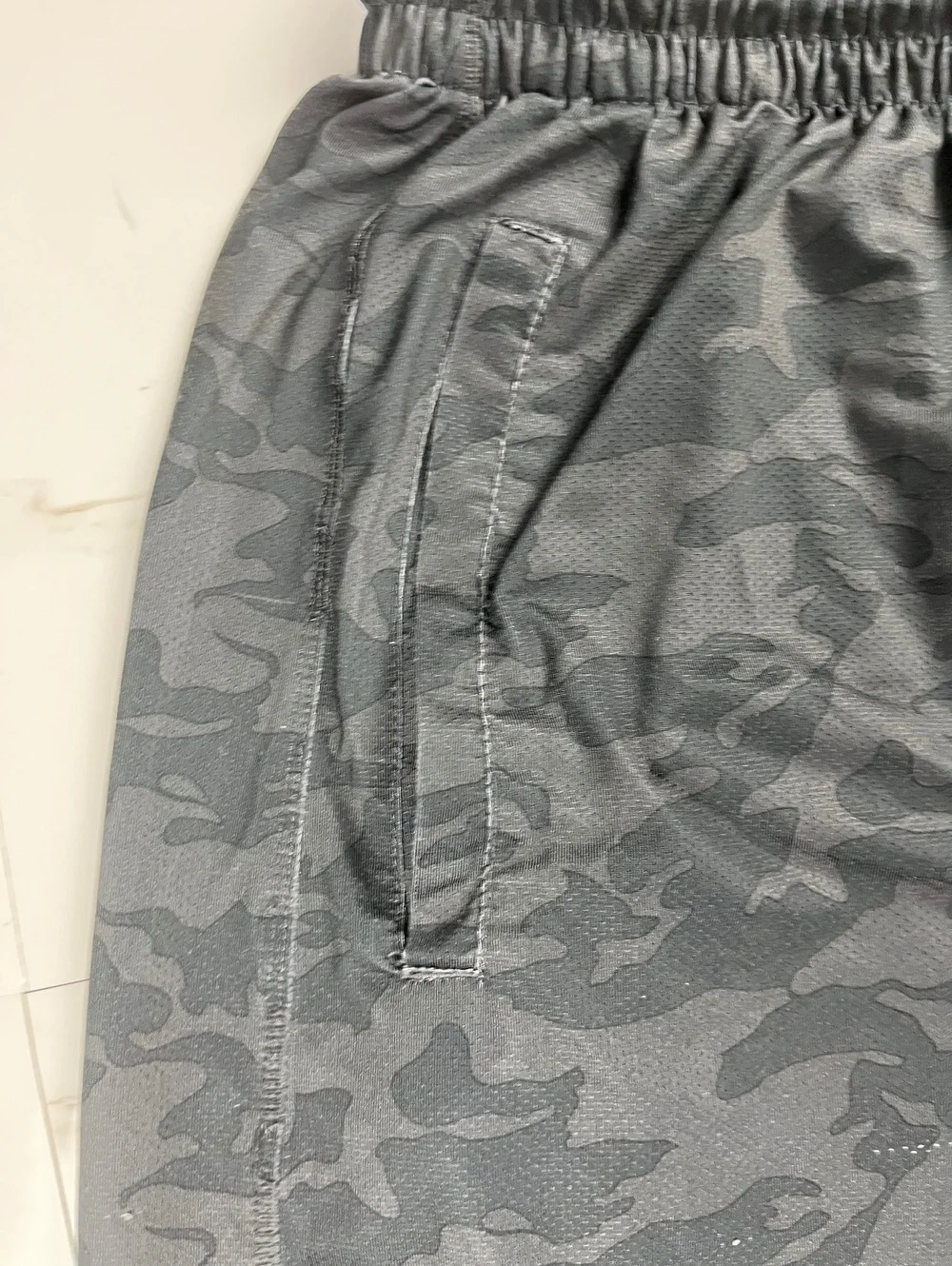Men's Black and Gray Camouflage Athletic Shorts with Drawstr